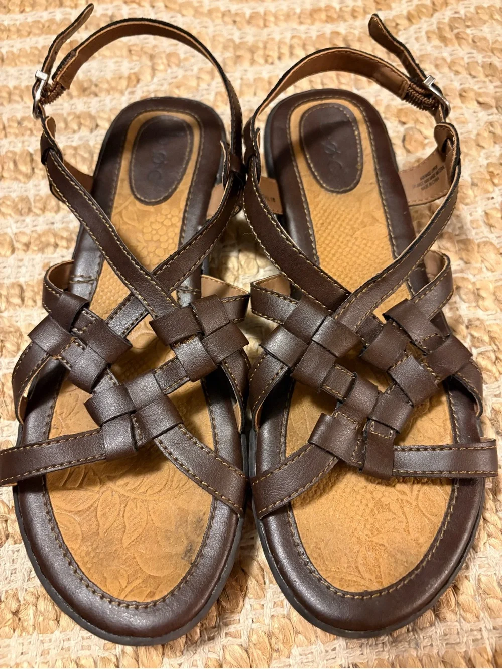 boc Born Concept Kesia Brown Faux Leather Strappy Sandal w Woven Strap Detail 8M